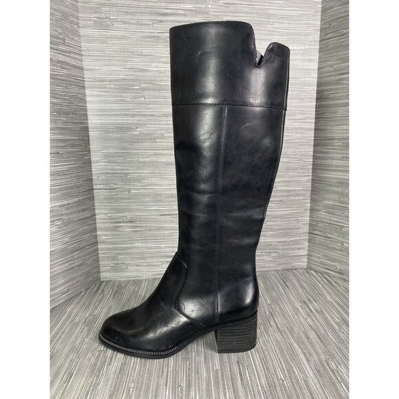 Franco Sarto Womens Lucianna Rhinestone Welt Block Heels Black Leather Boots 8.5 - Picture 7 of 11